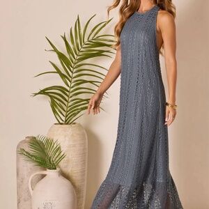 Ocean Wave Crochet Halter Maxi Dress